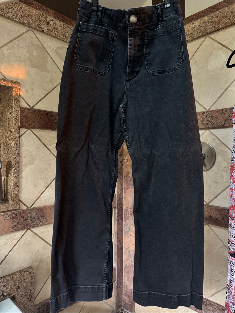 Maeve Black Wide-Leg Jeans with Front Patch Pockets